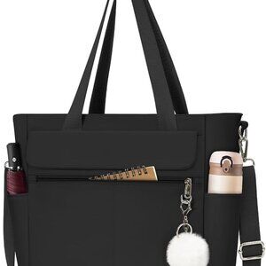 Women's Black Polyester Zipper Comfortable Work Large College Travel Tote Bag